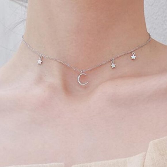 Jewelry - *925 Sterling Silver Diamond Moon Star Necklace E1
